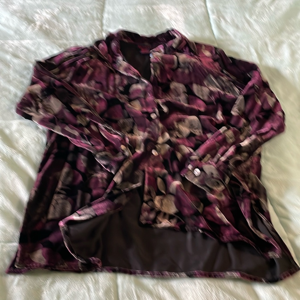 Denim & Co. Women's Button Shirt Floral Velour Size M